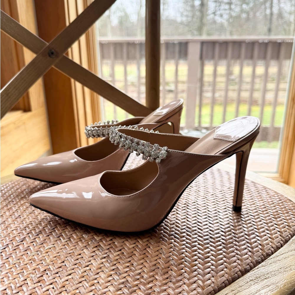 Elegant Nude Heels with Crystal Strap